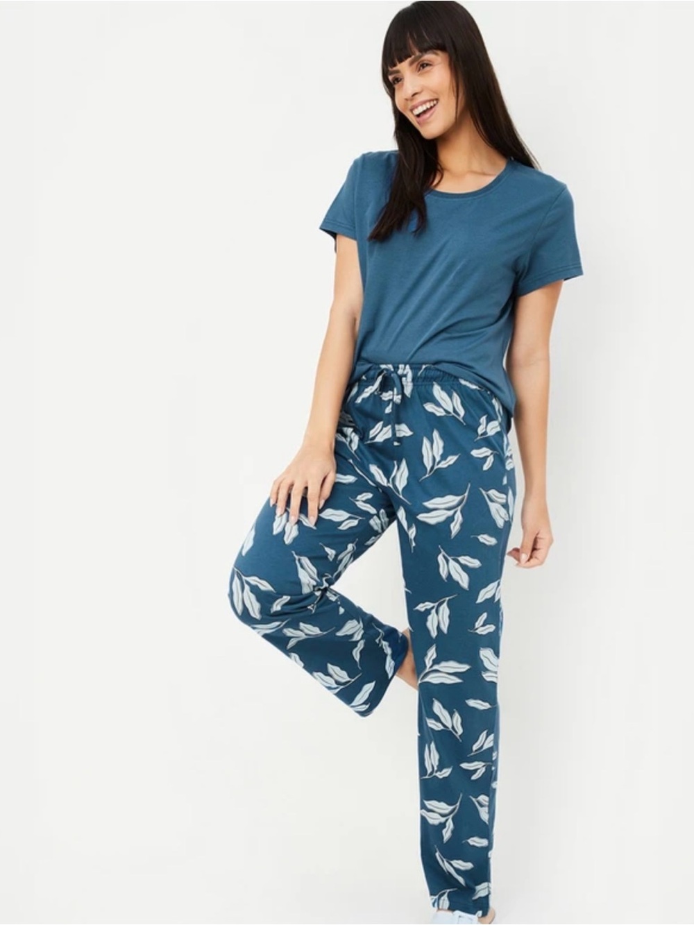 Leaf Print Pajama Pants and T-shirt Set